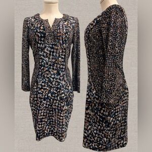 Bcbgmaxazria Body Con Multicolor Panel Long Sleeve Dress